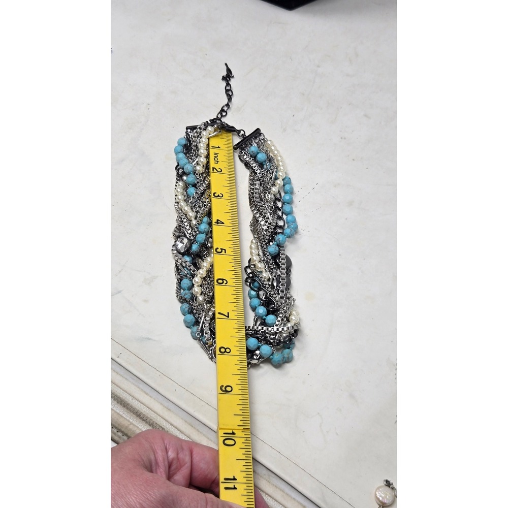 Chloe + Isabel Torsade Multi Strand Statement Necklace‎ Turquoise Pearl Bib - Picture 7 of 8